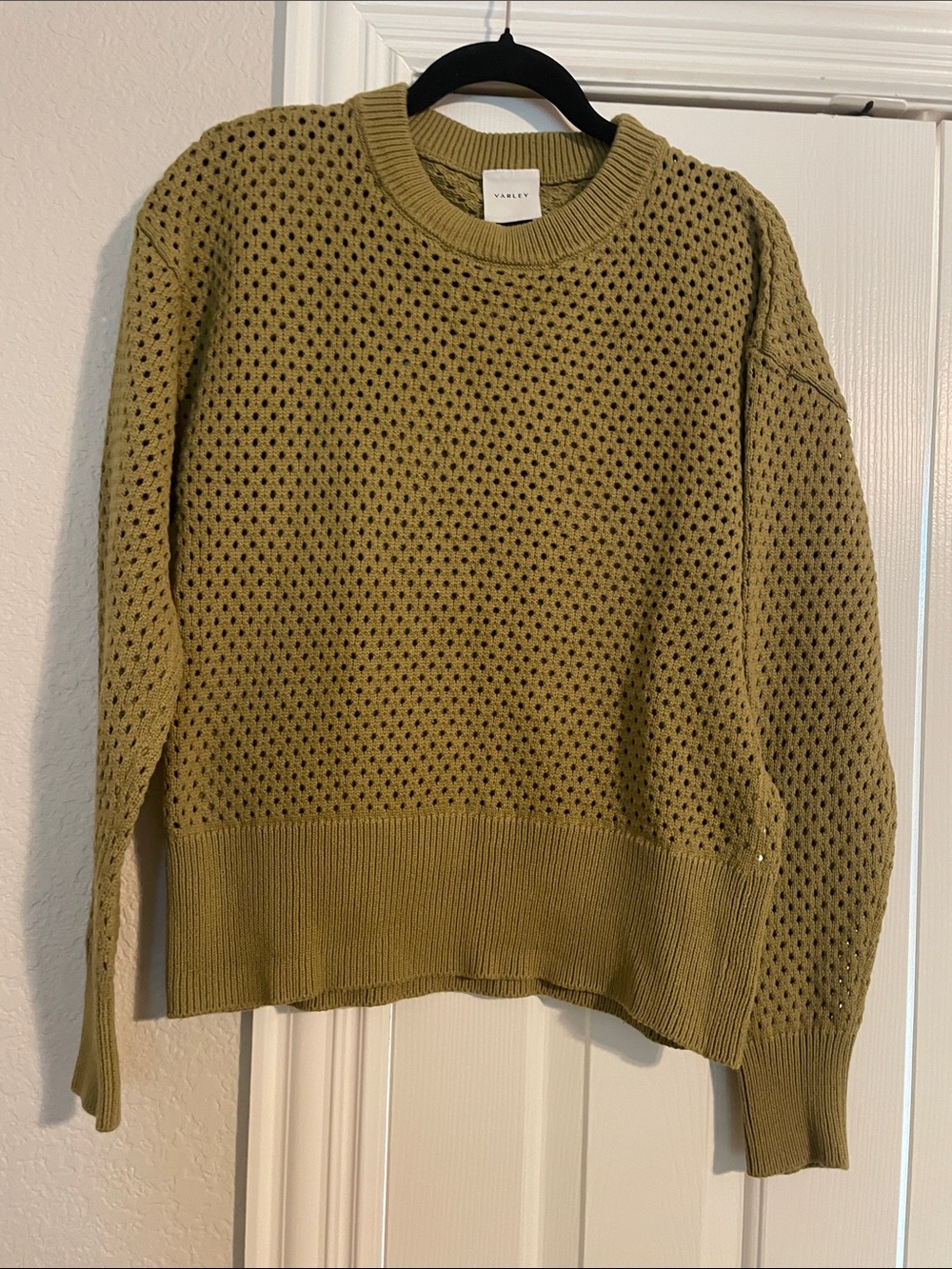 Varley Olive Green Open-Knit Crewneck Sweater